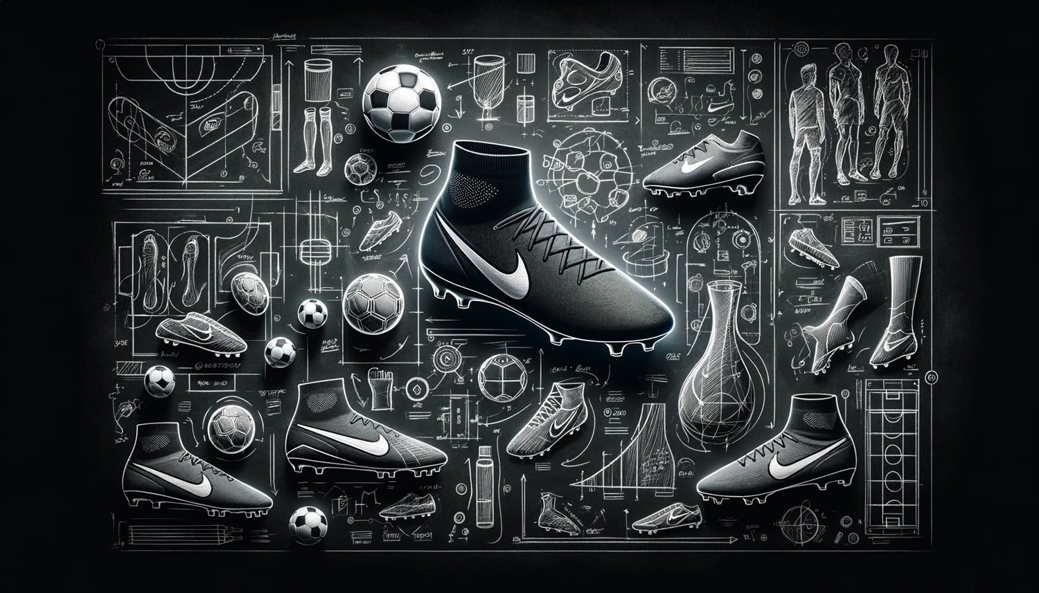 Chalkboard style blueprint of Nike and Football